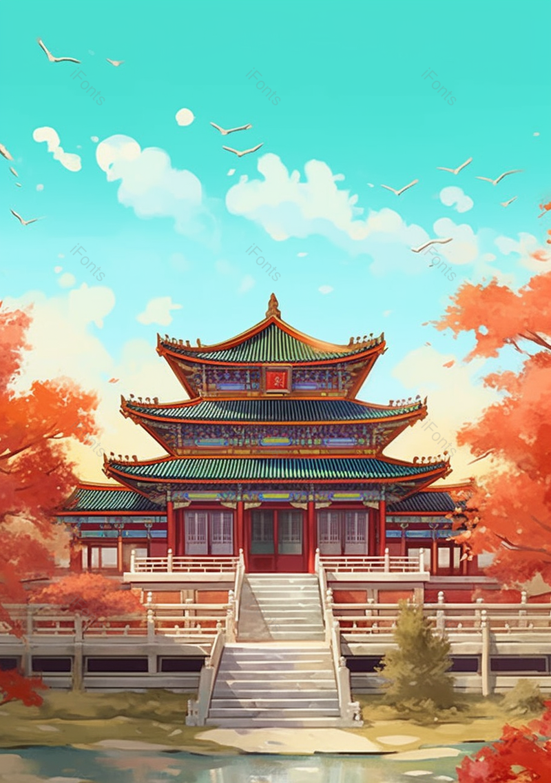 中国红砖绿瓦古代建筑中国风,插画/手绘图,插画/手绘图库,插画/手绘图下载,插画/手绘
